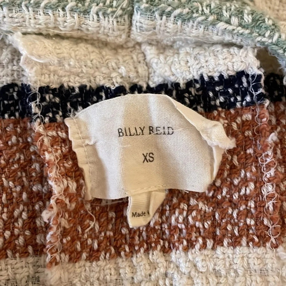 Billy Reid womens dress XS 0 2 mini stripe cream tan short sleeve stretch flax - Picture 5 of 9